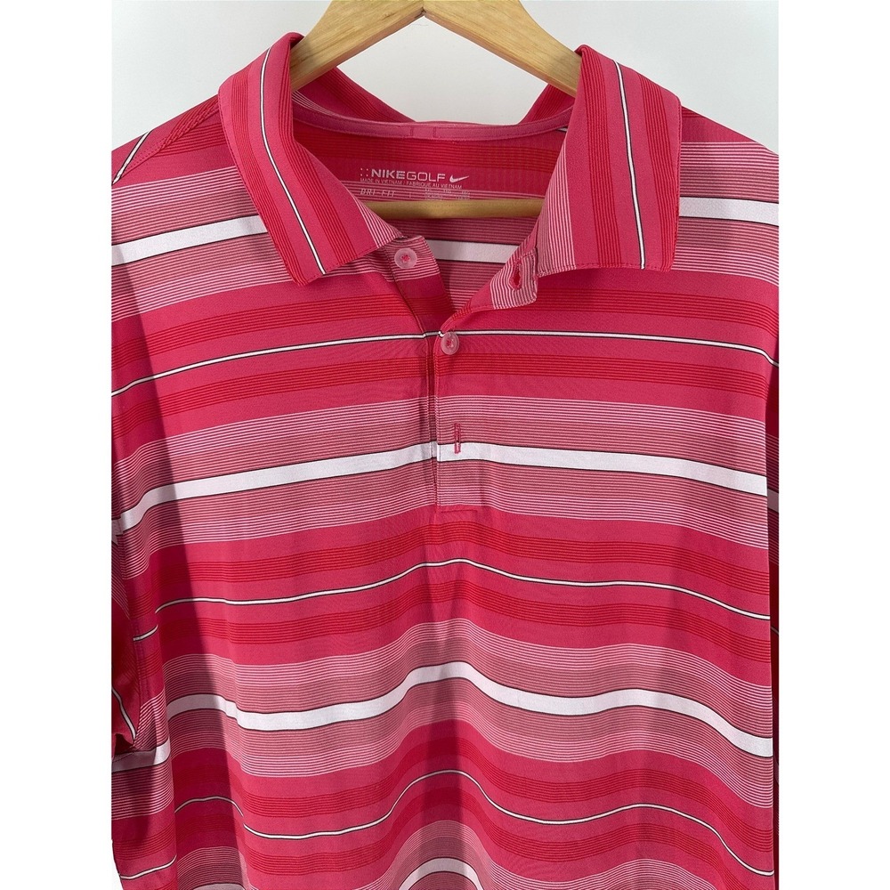 Nike Golf Polo Shirt Mens XXL Pink Striped Good Dri-FIT Short Sleeve Sporty